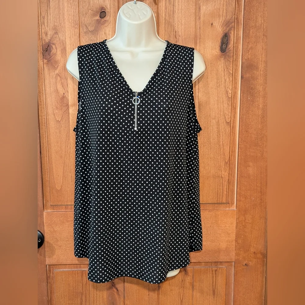 Diana Belle Black Sleeveless Top with White‎ Dots